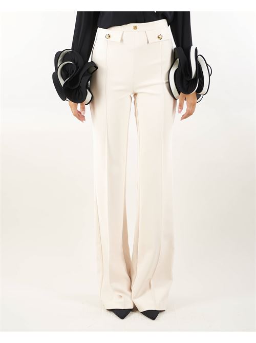 Palazzo trousers in stretch crepe with logo rivet Elisabetta Franchi ELISABETTA FRANCHI | Pants | PA02546E2193